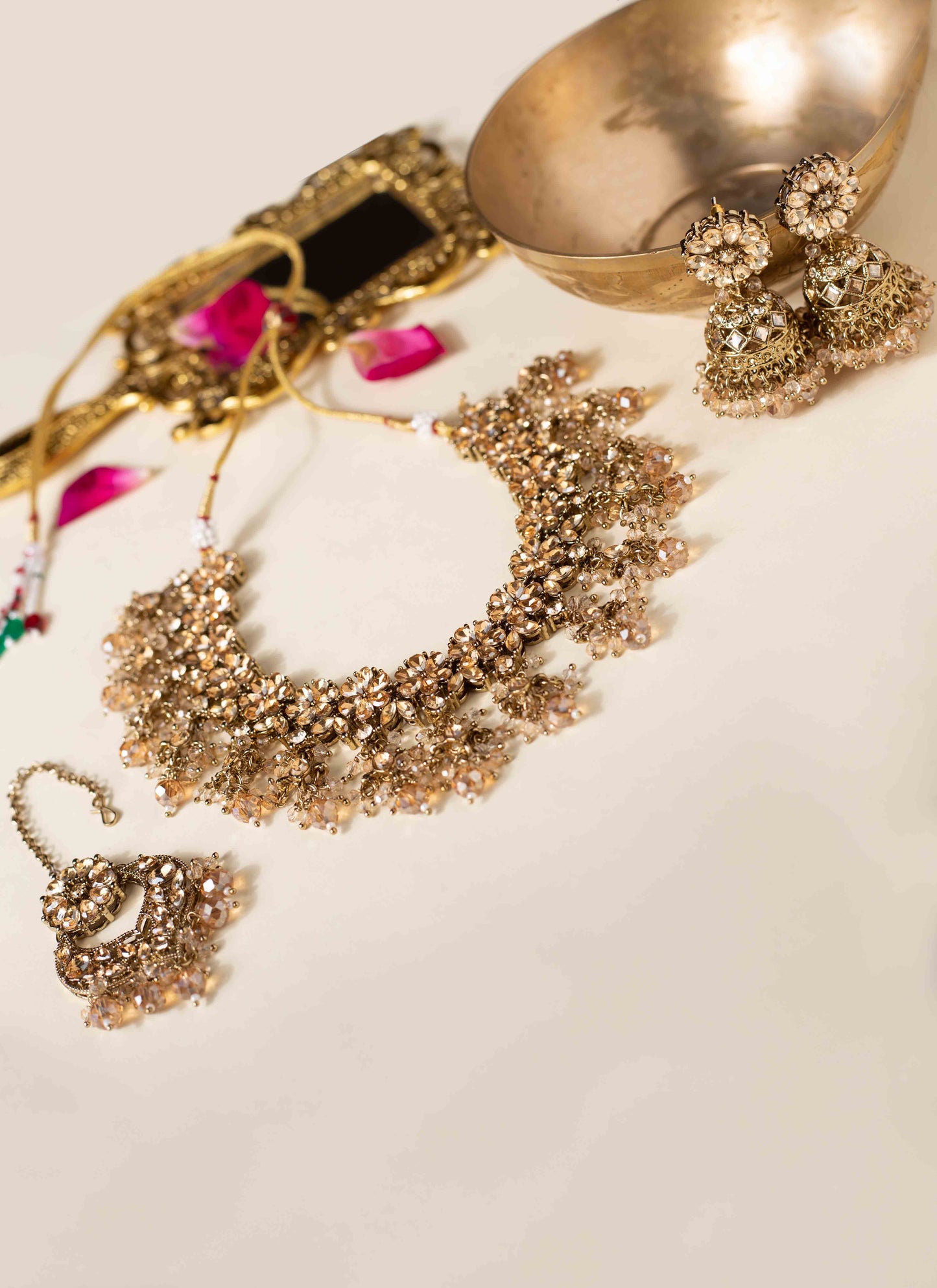 Gold Plated Fascinating Necklace Set with Brown Pearls