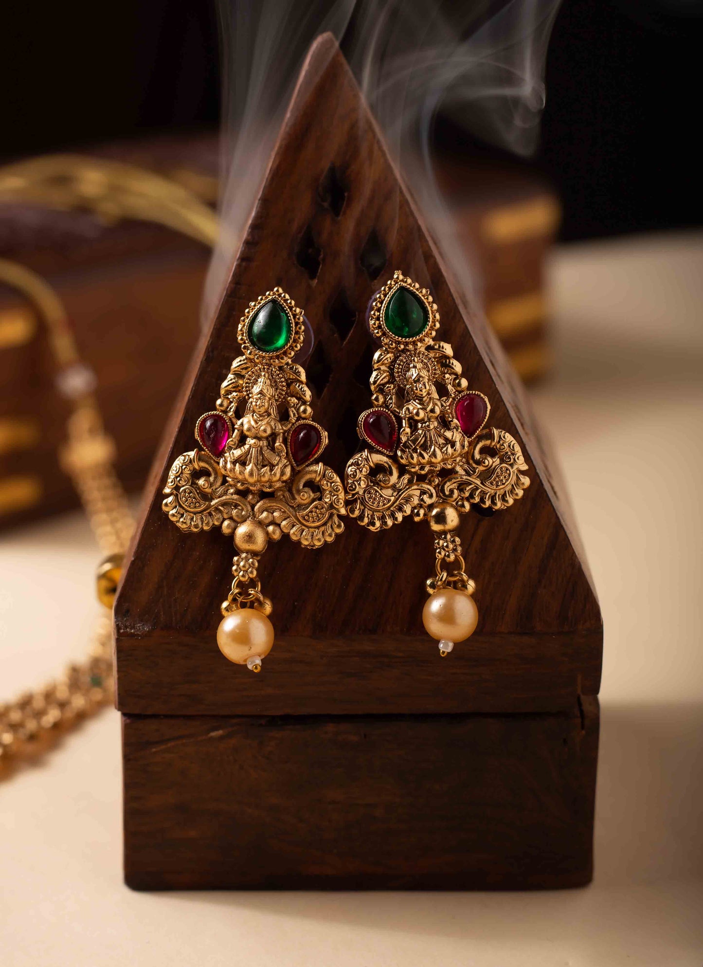 Gold Plated Rajwadi Laxmi Pendant Necklace Set