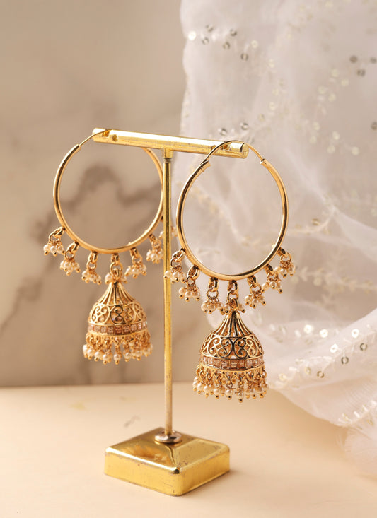 Gold Hoops with Gold Jhumka Detailing