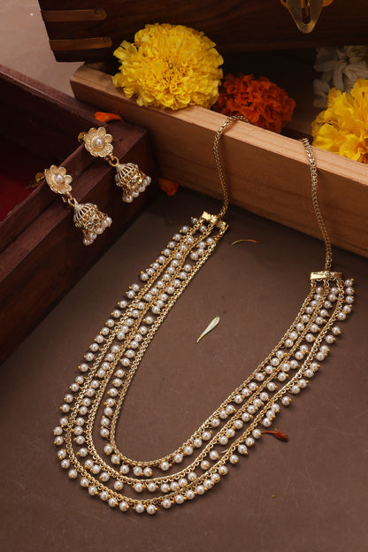 Three Layer Pearl Necklace with Gold Plated Chain