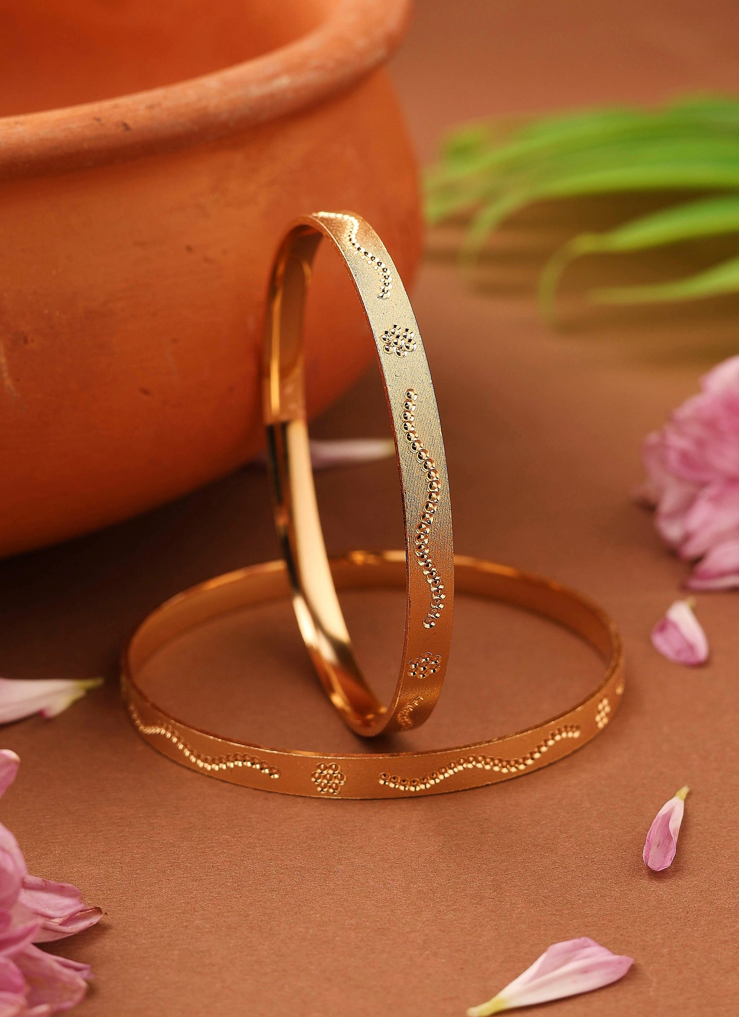 Gold-Plated Plain Bangles with Self-Design Pattern