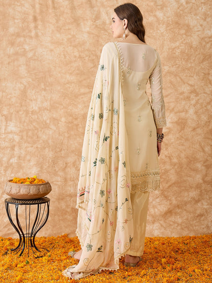 Semi Stitched Pakistani Suit in Beige Georgette