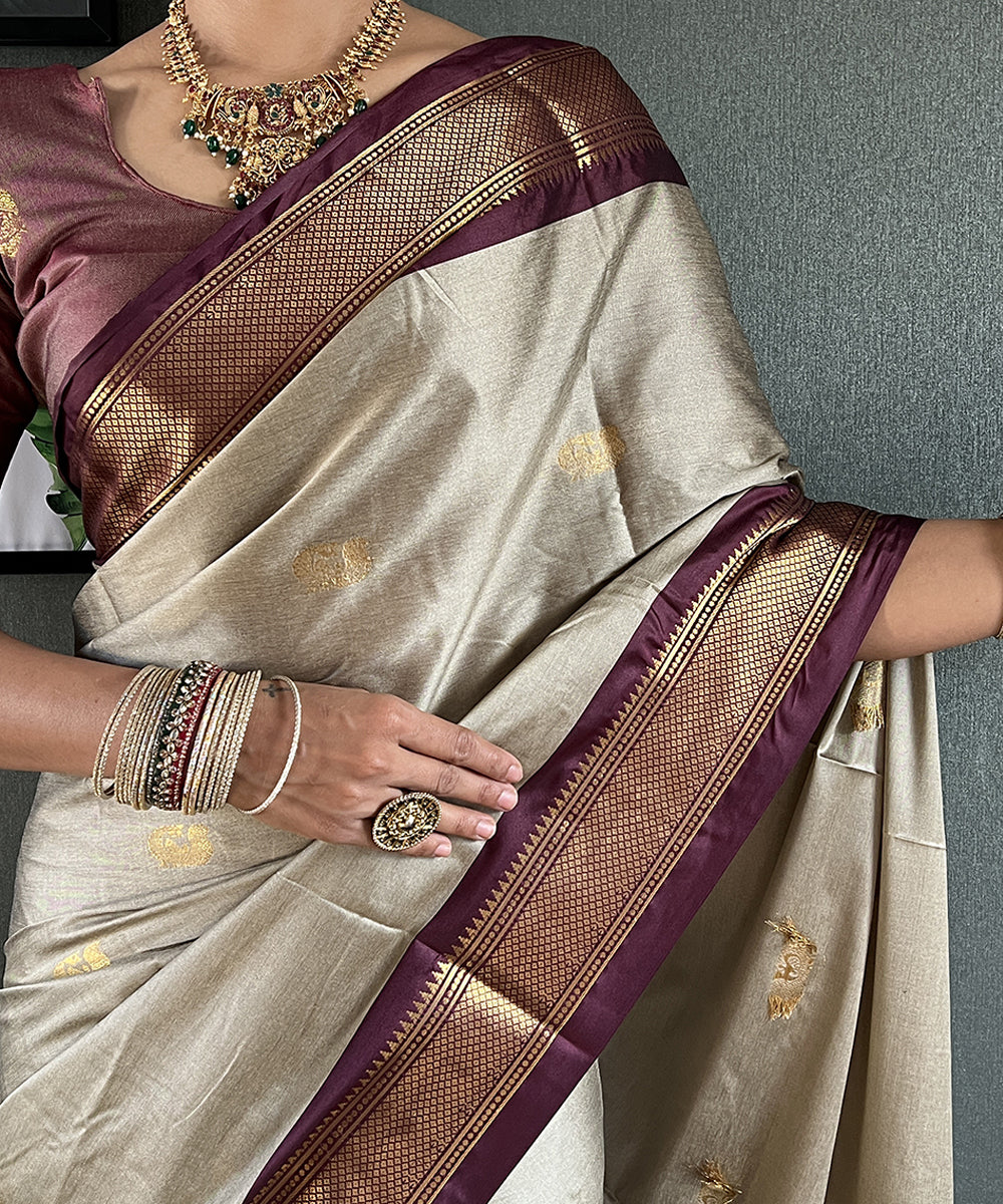 Silver & Purple Art Silk Saree