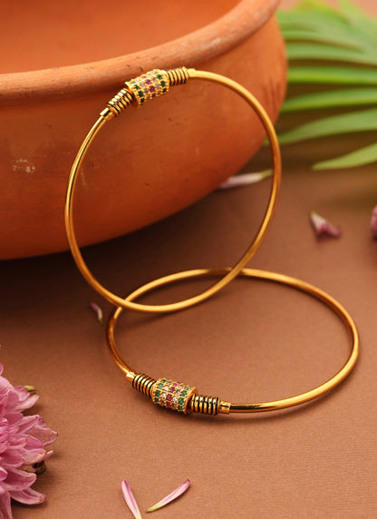 Gold-Plated Plain Bangles with Stone-Studded Center Ball