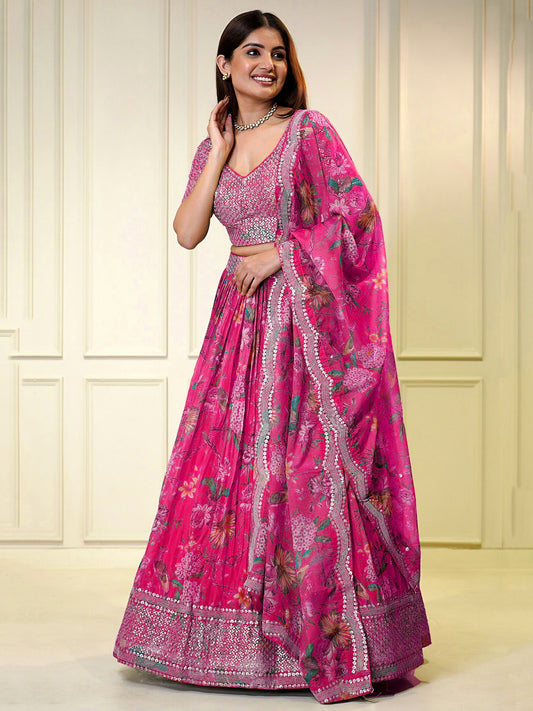 Stunning Pink Sequins Embroidered Organza Designer Lehenga