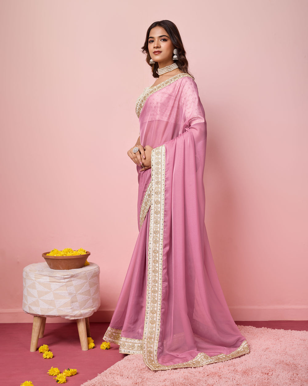 Pastel Purple Organza Embroidered Saree
