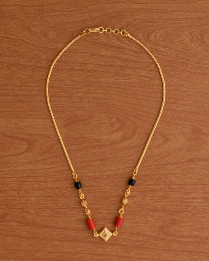 Vintage Charm Red Stone and Gold Pendant Necklace