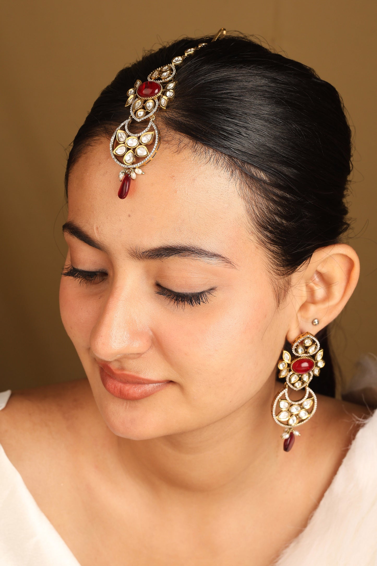 American Diamond Choker Set with Red Stones