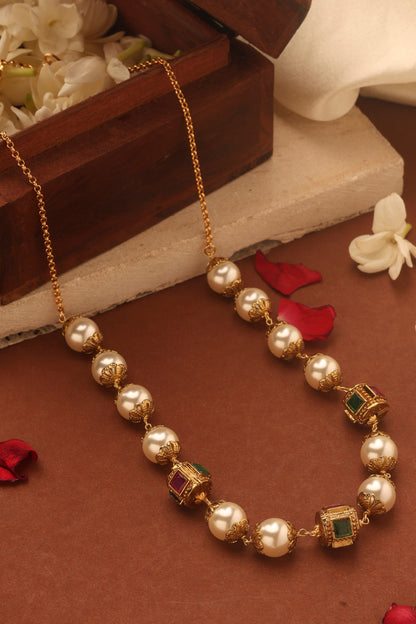 Pearl Necklace with Stone Studded Gold Balls