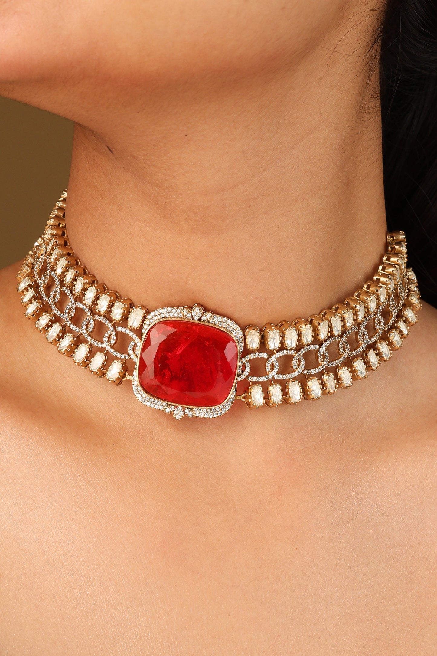 Red Kundan Choker Necklace Set