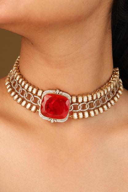 Red Kundan Choker Necklace Set