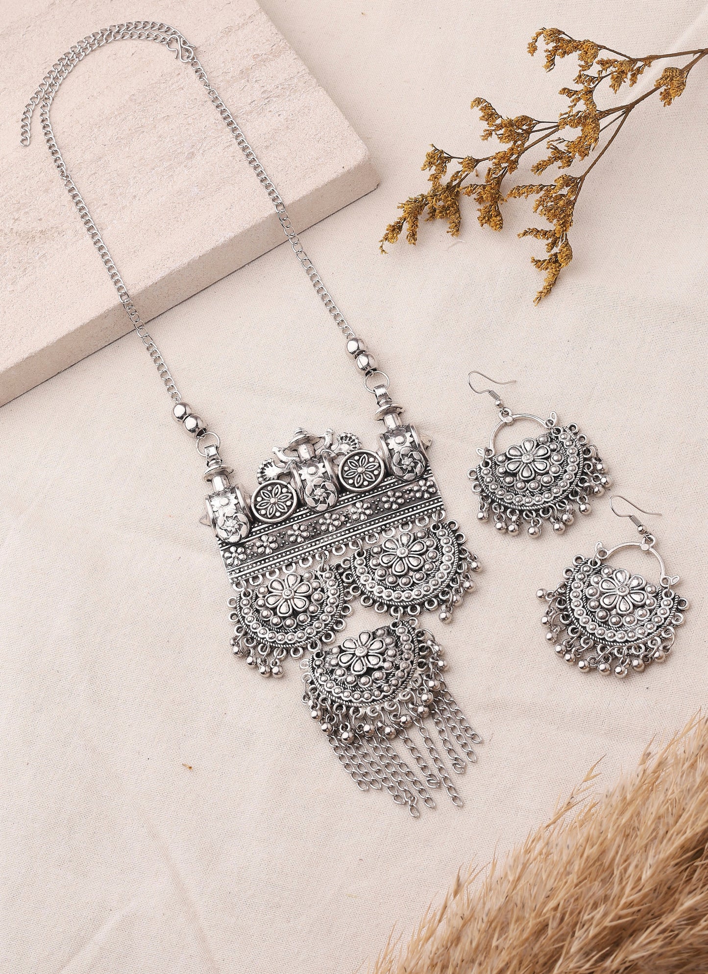 Statement Oxidized Necklace Set with Pendant for Navratri