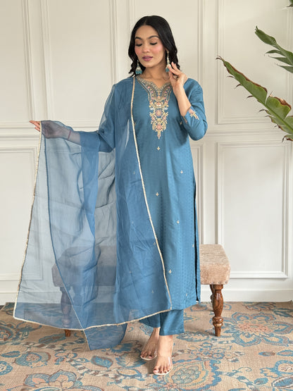 Rama Embroidered Viscose Blend Fabric Straight Kurta, Pant, and Dupatta Set