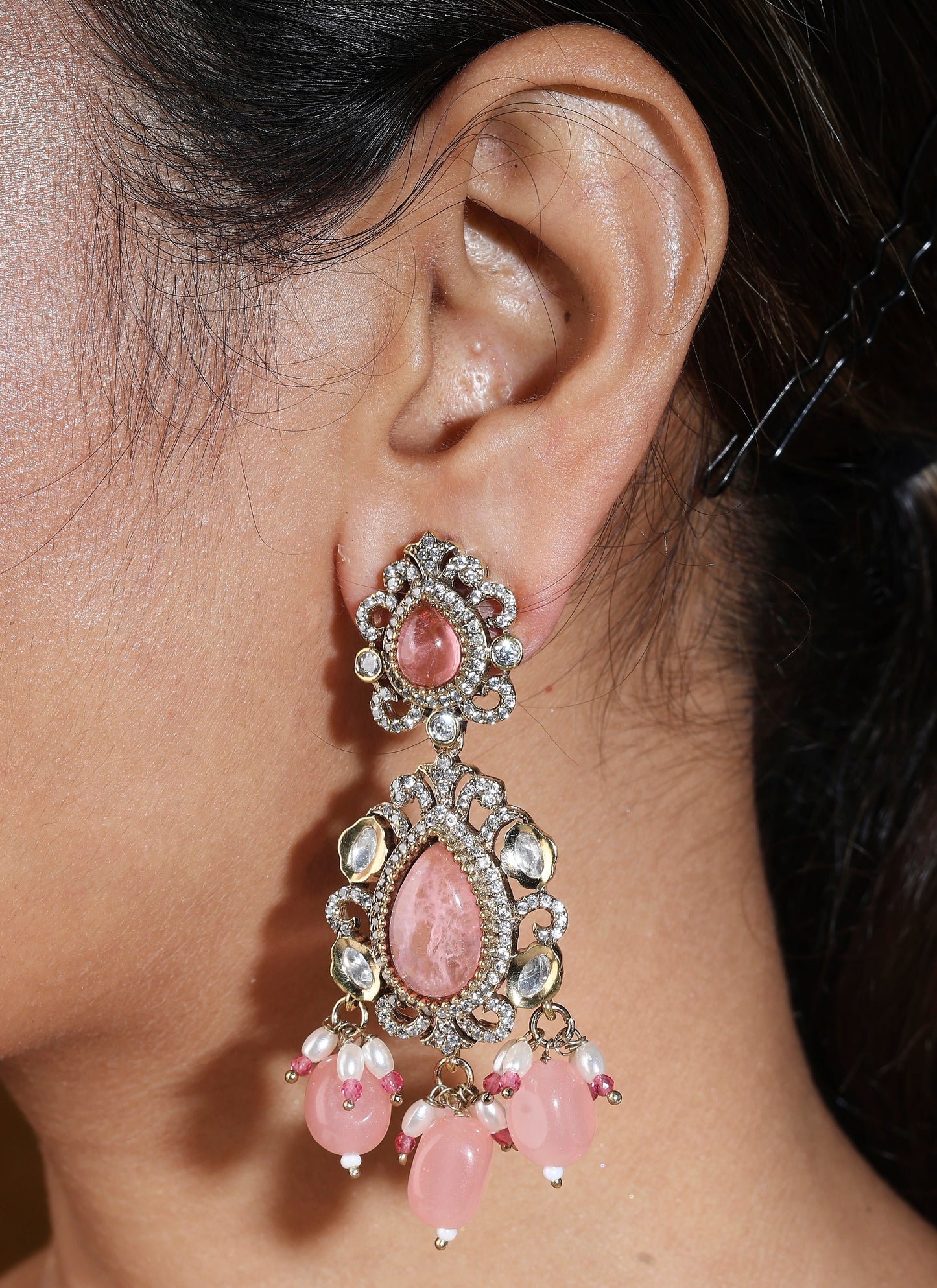 Statement Choker with Pink Stones and American Diamond Accents