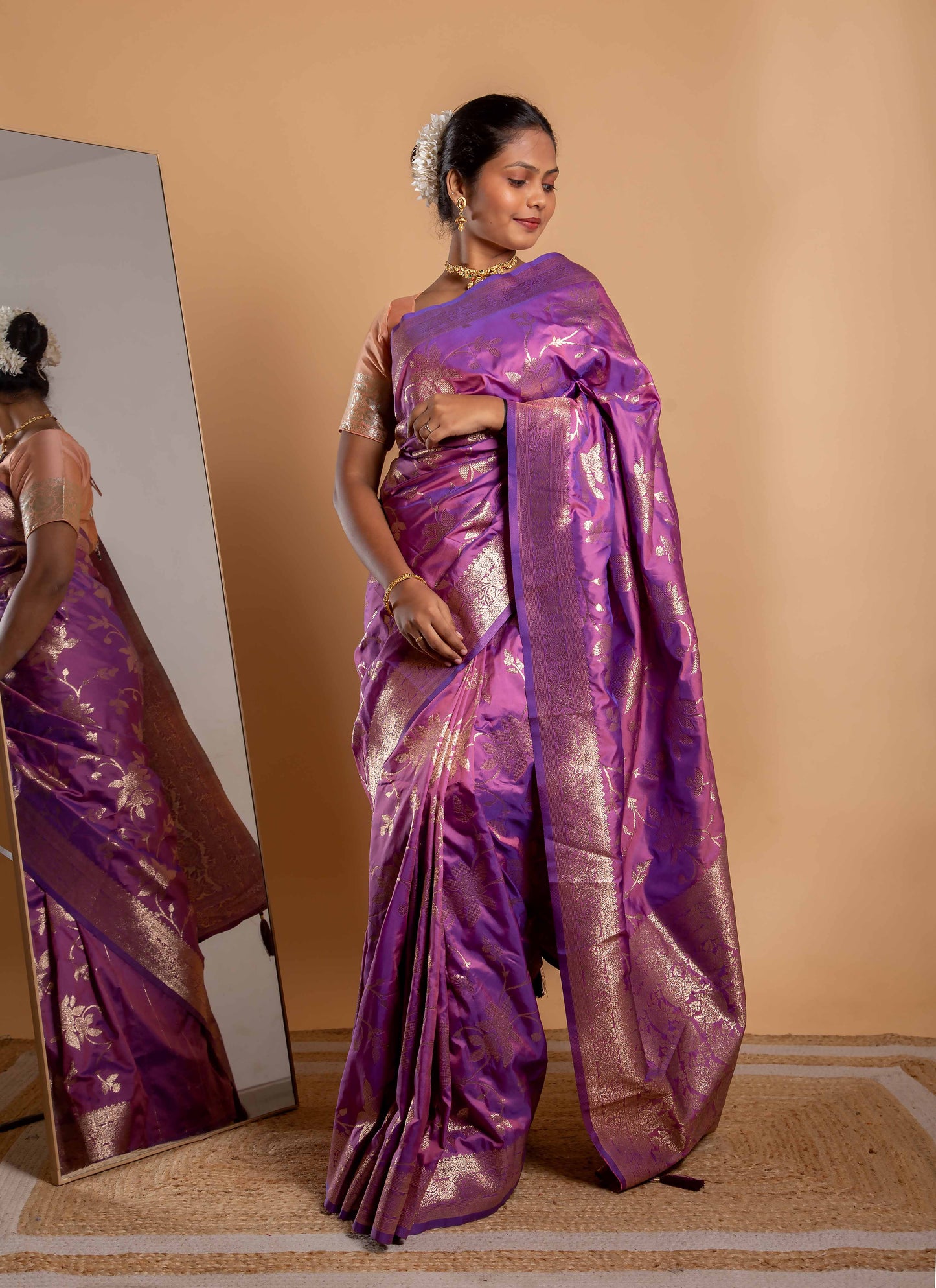 Royal Purple Zari Woven Saree with Floral Vine Motifs