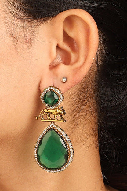 Leopard Inspired Earrings with Green Stone