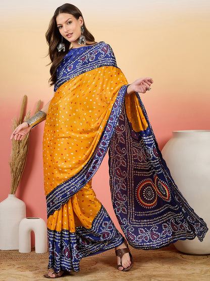 Golden Mustard Bandhani Silk Saree with a Traditional Touch