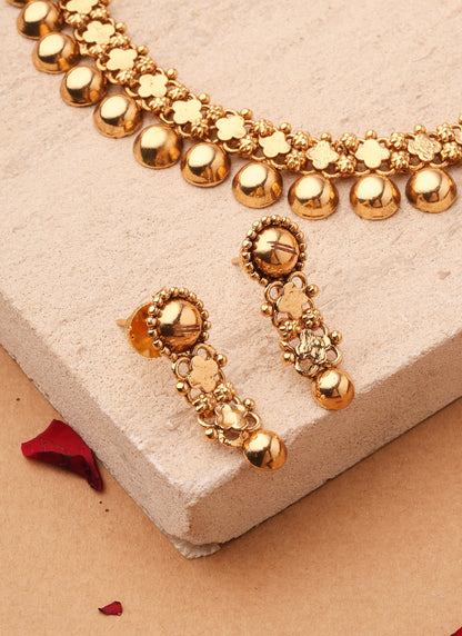 Golden Clove Charm Necklace and Earring Set