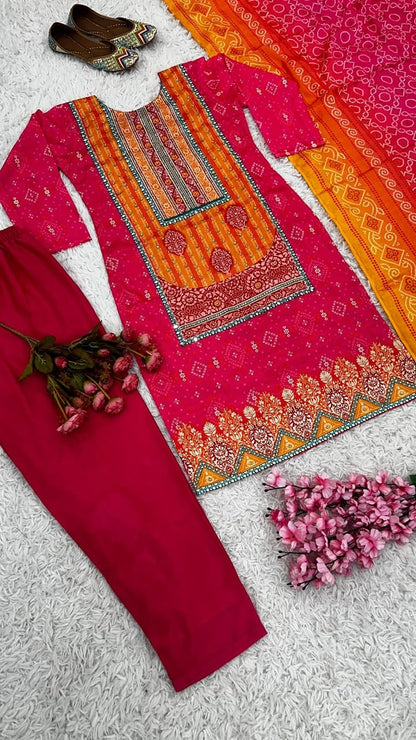 Multicolor Chiffon Kurta Pant Set With Abstract Digital Print