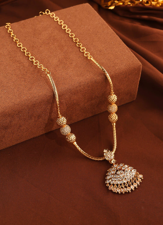 Gold Chain Necklace with Ball Detailing and Diamond Pendant