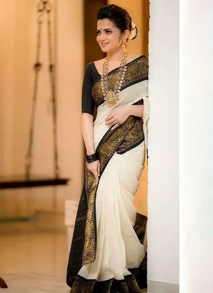 Regal ivory & black Kasavu saree