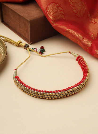 High Gold Bead Choker with Matching Jhumkas