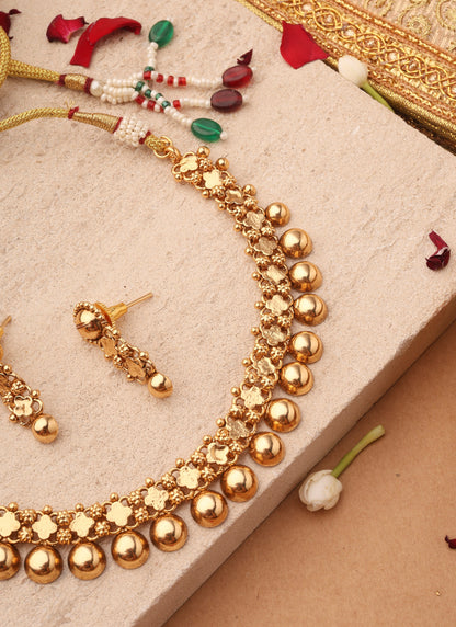 Golden Clove Charm Necklace and Earring Set