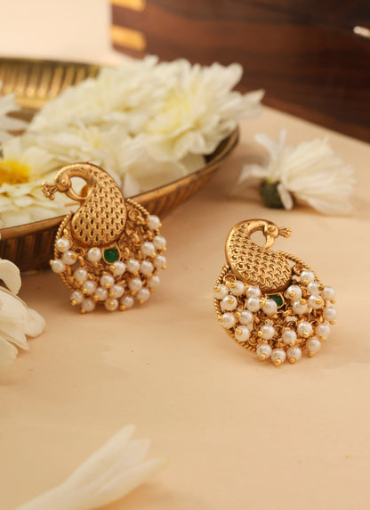 Unique Gold Studs with Pearls