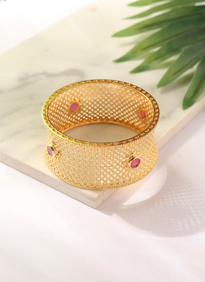 Gold Cuff with Pink Stone Accents