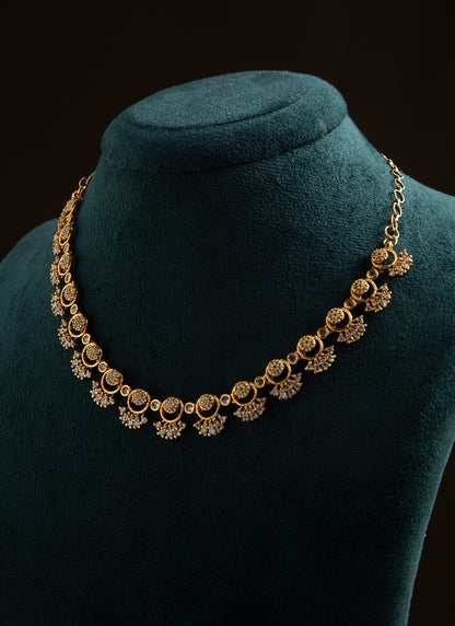 American Diamond Necklace Set with Intricate Motifs