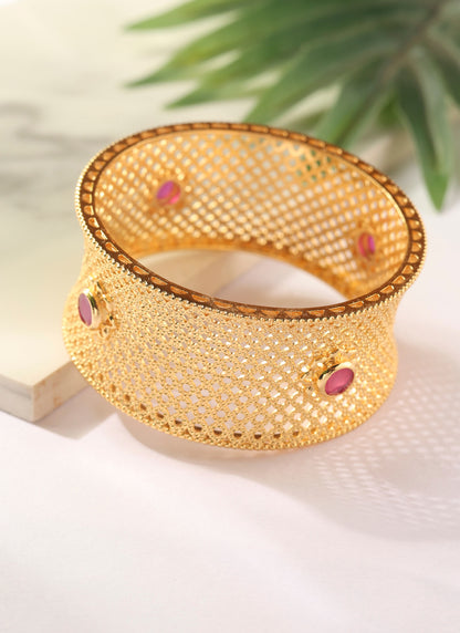 Gold Cuff with Pink Stone Accents