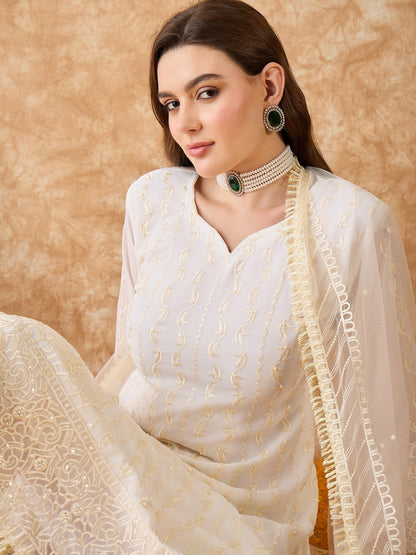 Semi Stitched Pakistani Suit in White Georgette