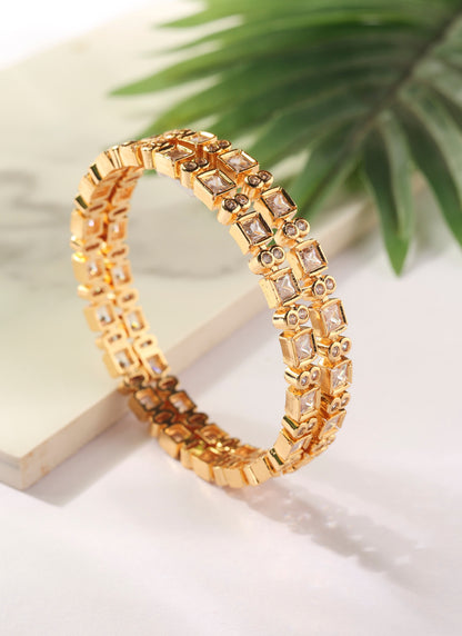 Gold Bangles with American Diamonds - Set of two