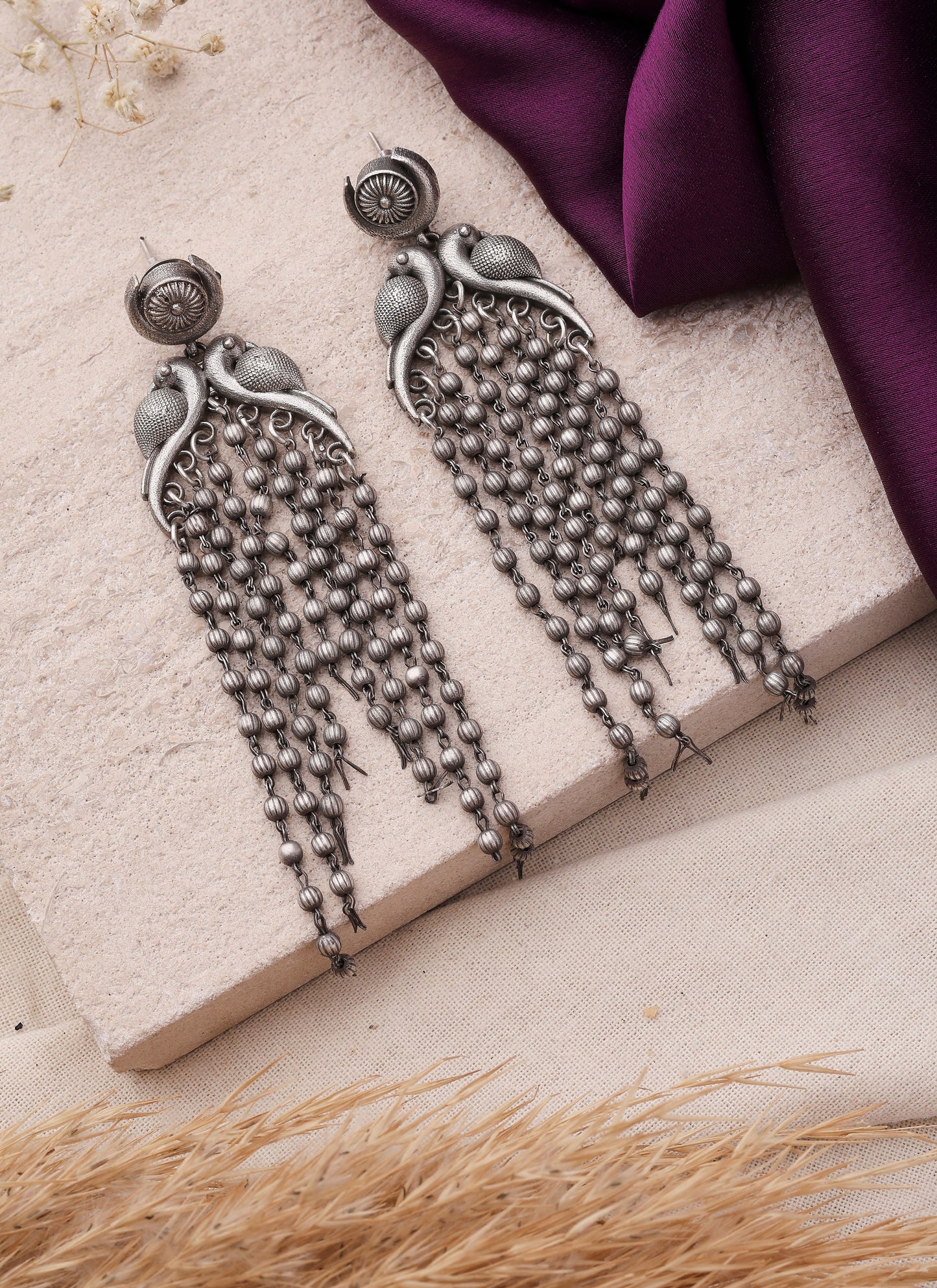 Oxidised Bird Motif Dangler Earrings