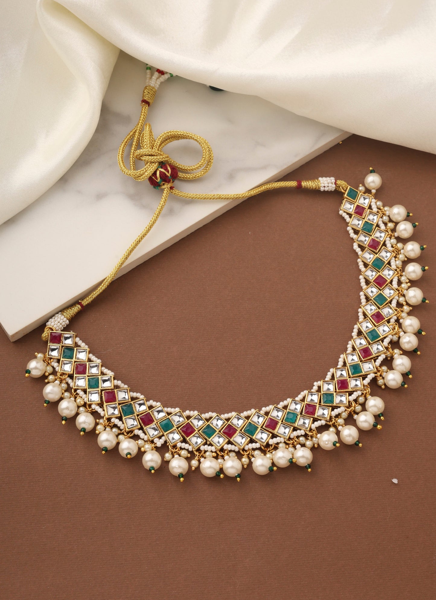 Multicolour Gold Choker Set with Pearls