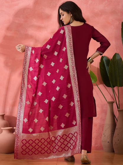 Dark Magenta Roman Silk Kurta Set