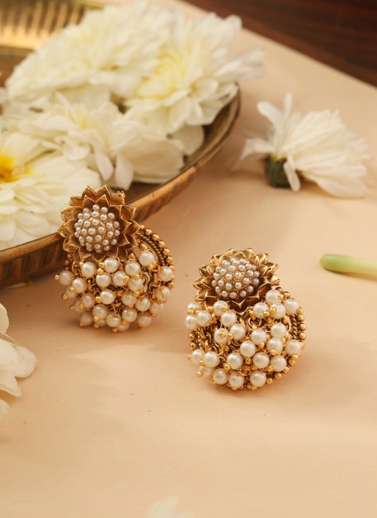 Gold Chandbalis with Pearls