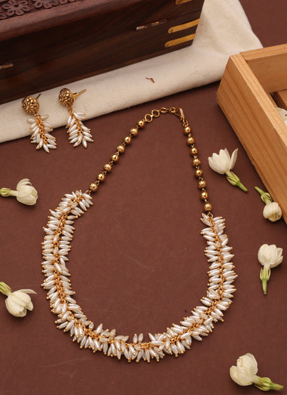 Classic Rice Pearl Necklace with Matching Earrings