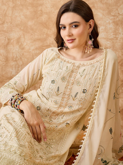 Semi Stitched Pakistani Suit in Beige Georgette