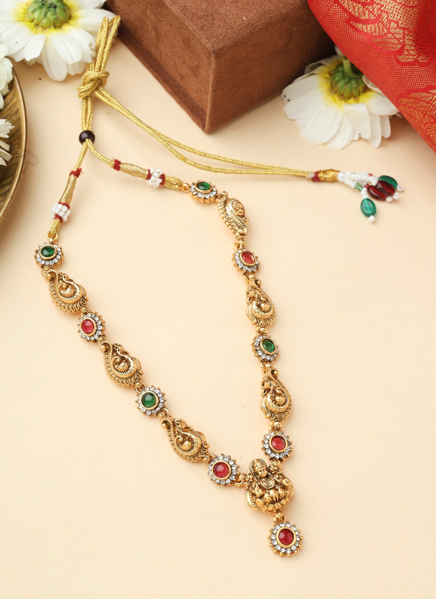 Gold Laxmi Necklace Set with Matching Earrings