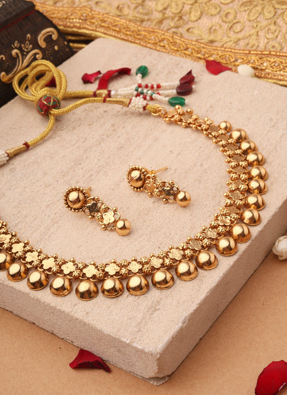 Golden Clove Charm Necklace and Earring Set