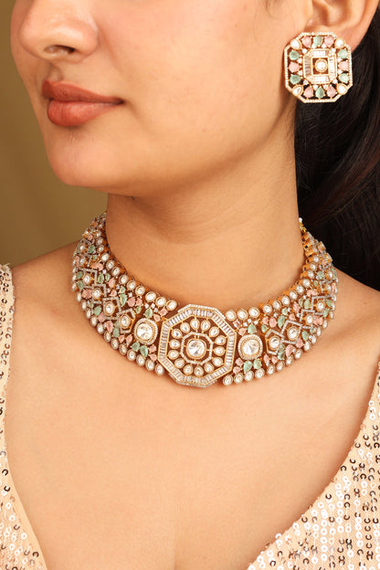 Pastel Kundan Choker Set with Maang Tikka