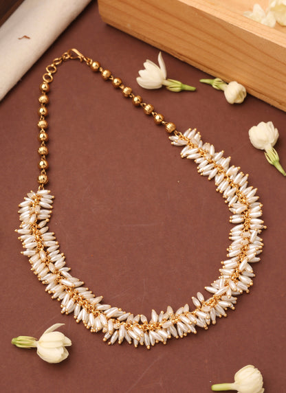 Classic Rice Pearl Necklace with Matching Earrings