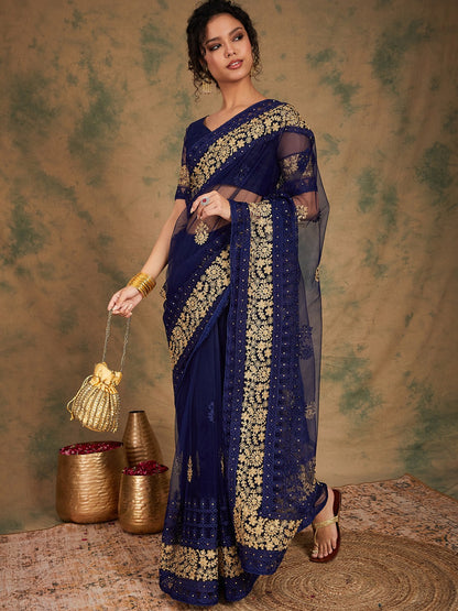 Embroidered Net Saree with Intricate Bead Work