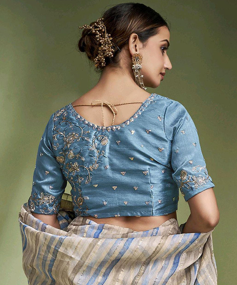 Earthy Striped Crushed Tissue Saree