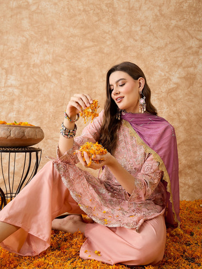 Semi Stitched Pakistani Suit in Peach Georgette