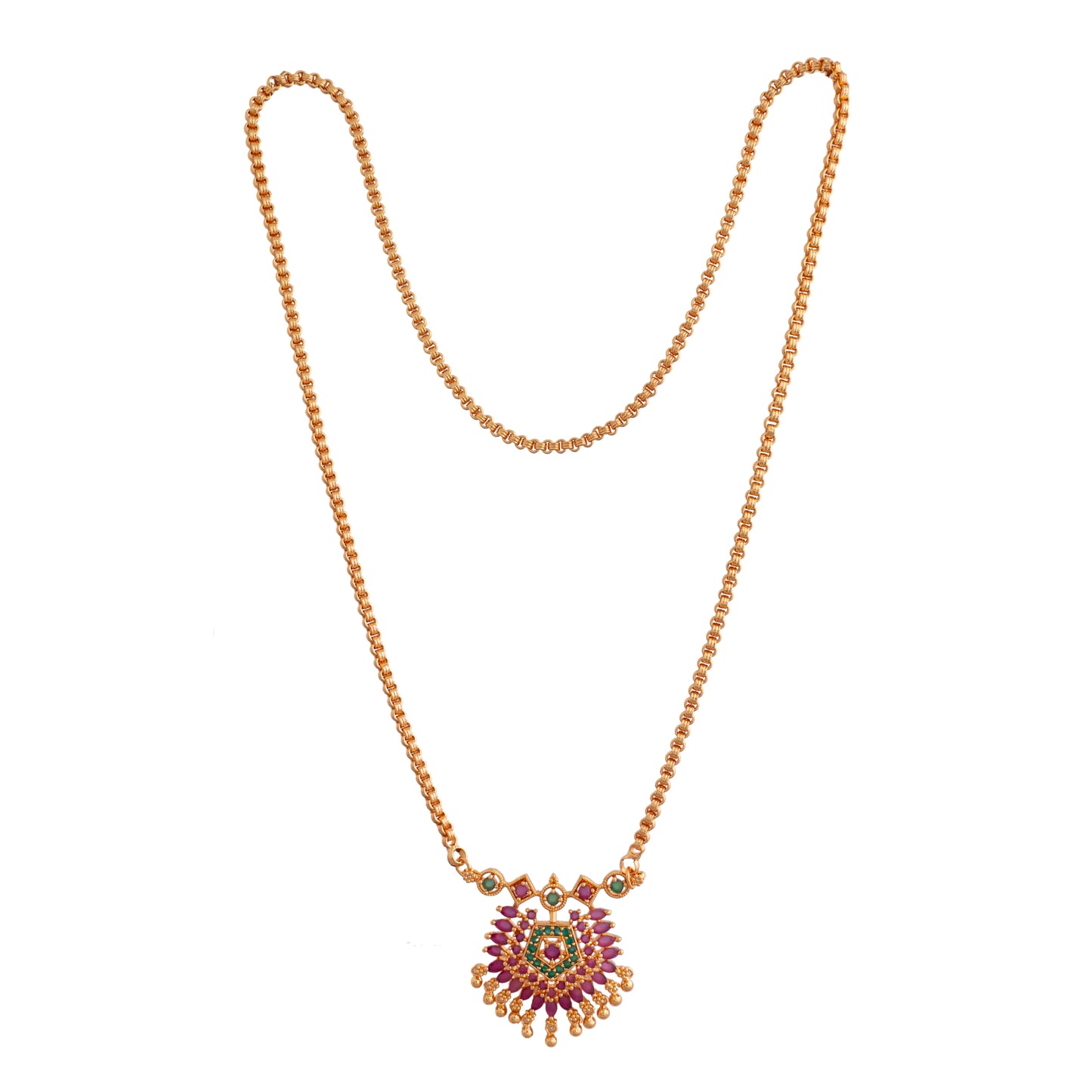 Radiant Blossom Red Stone Pendant Necklace