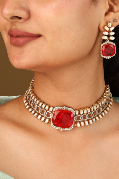 Red Kundan Choker Necklace Set