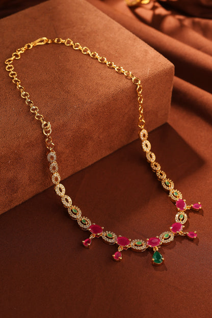 American Diamond Necklace Set with Multicolour Stones