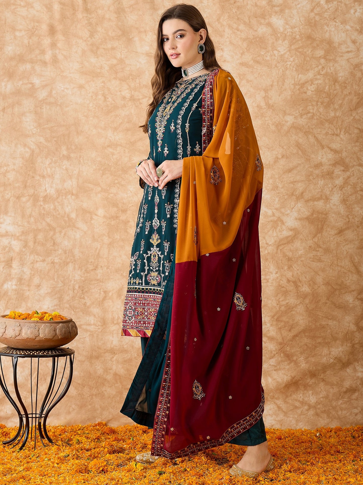 Semi Stitched Pakistani Suit in Rama Georgette